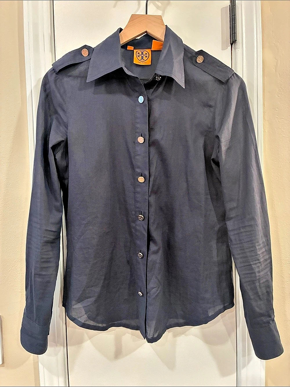 Tory Burch Women's Button Down Shirt in Navy